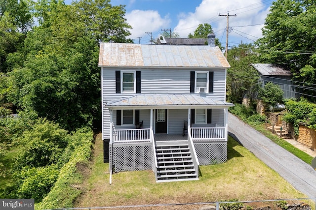 102 S Hawksbill St, Luray, VA 22835 - view of front of property featuring a standing seam roof, metal roof, covered porch, and stairs