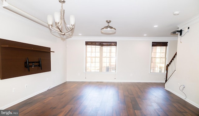 42624 Lisburn Chase Ter, Chantilly, VA 20152 - spare room featuring ornamental molding, plenty of natural light, dark wood finished floors, a chandelier, and stairs
