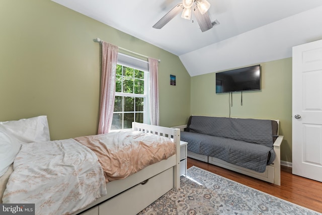 9380 Caucus Dr, King George, VA 22485 - bedroom featuring vaulted ceiling, wood finished floors, and ceiling fan