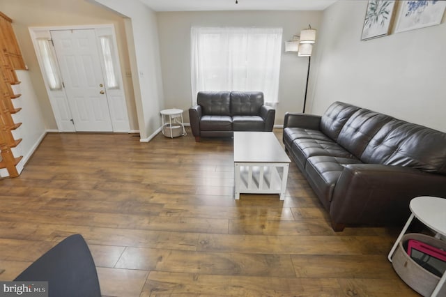 134 Cobblestone Dr, Gilbertsville, PA 19525 - living room with hardwood / wood-style flooring, stairs, and baseboards