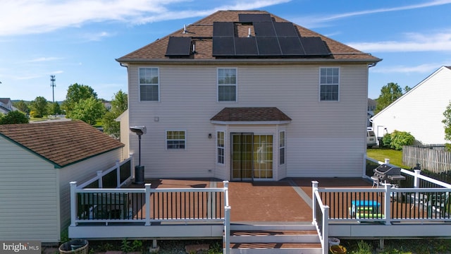 134 Cobblestone Dr, Gilbertsville, PA 19525 - back of property with a shingled roof and a deck