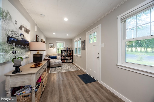 951 Little Conestoga Rd, Glenmoore, PA 19343 - foyer featuring crown molding, wood finished floors, recessed lighting, and baseboards