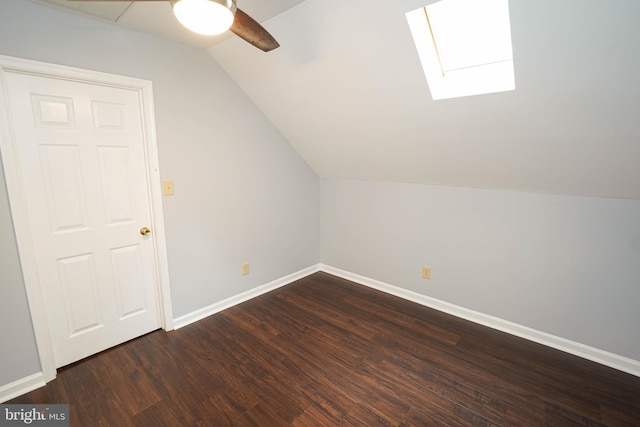 11699 Norris Twilley Rd, Sharptown, MD 21861 - additional living space featuring a skylight, lofted ceiling, dark wood-style floors, baseboards, and ceiling fan