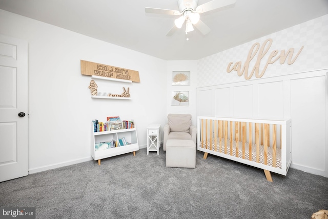 9177 Drawbridge Dr, Delmar, MD 21875 - bedroom featuring carpet, a crib, baseboards, and a ceiling fan