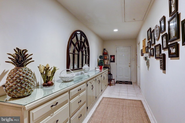 10 Devonshire Sq, Mechanicsburg, PA 17050 - hallway with attic access, recessed lighting, light tile patterned floors, and baseboards