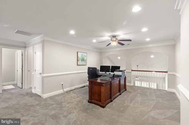 355 Tufton Cir, Fallston, MD 21047 - office space with ceiling fan, light colored carpet, recessed lighting, baseboards, and crown molding