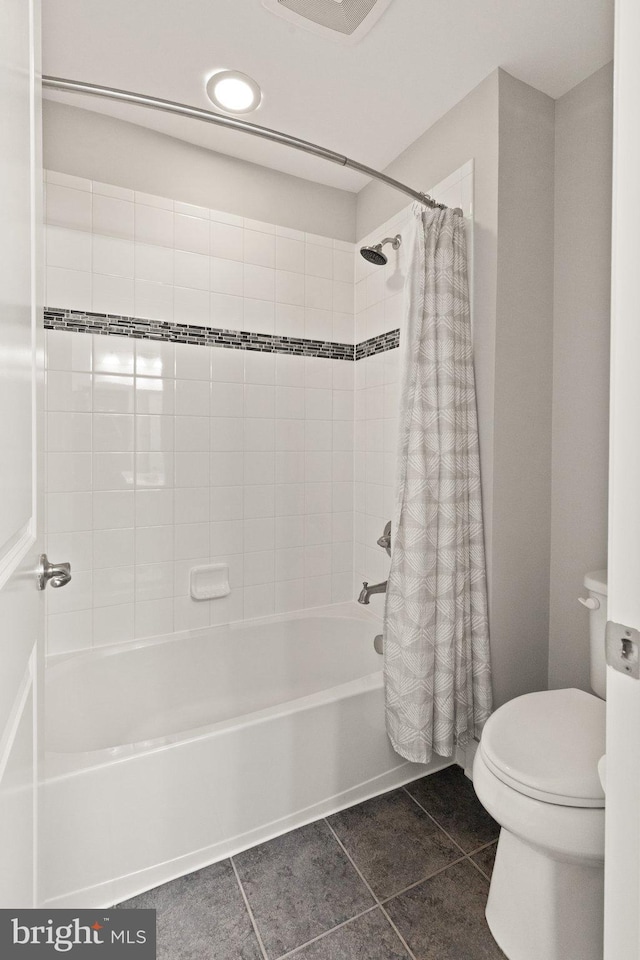 355 Tufton Cir, Fallston, MD 21047 - full bath with toilet, shower / bathtub combination with curtain, tile patterned floors, and recessed lighting