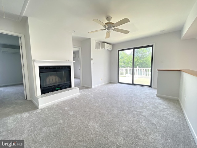 957 Terrapin St Unit 2, Bethany Beach, DE 19930 - unfurnished living room with ceiling fan, carpet, and an AC wall unit