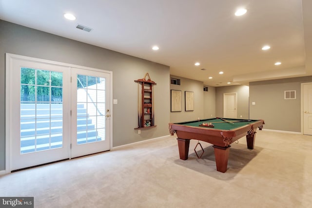 1296 Newkirk Ct, Vienna, VA 22182 - recreation room with light carpet, recessed lighting, and billiards table