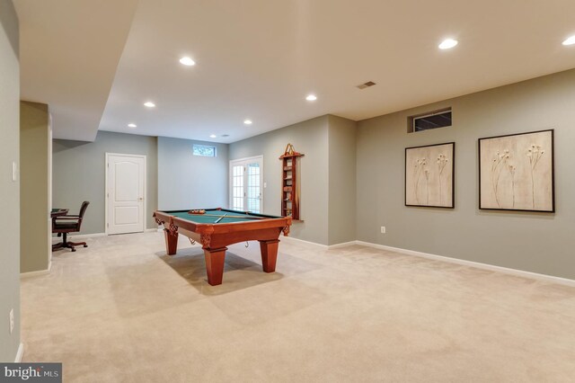 1296 Newkirk Ct, Vienna, VA 22182 - playroom with recessed lighting, light colored carpet, and billiards table