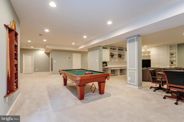 1296 Newkirk Ct, Vienna, VA 22182 - game room with light carpet, recessed lighting, billiards, and an office area