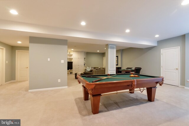 1296 Newkirk Ct, Vienna, VA 22182 - recreation room with light colored carpet, billiards table, and recessed lighting