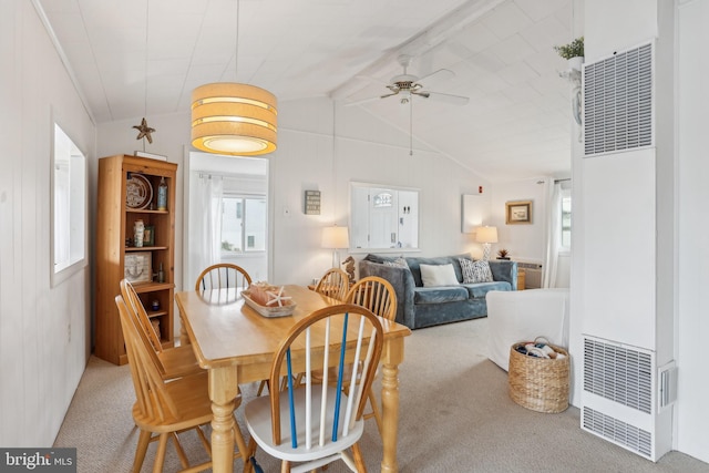 398 Kingfisher Rd, Tuckerton, NJ 08087 - carpeted dining area featuring a heating unit and a ceiling fan