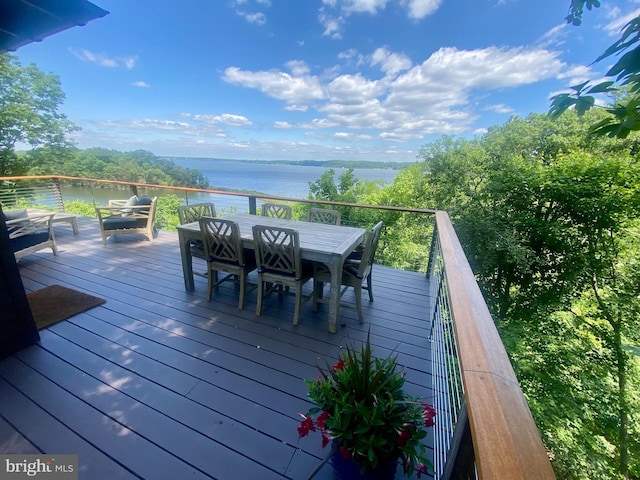 201 Nottingham Hl, Annapolis, MD 21405 - wooden deck featuring a water view and outdoor dining area