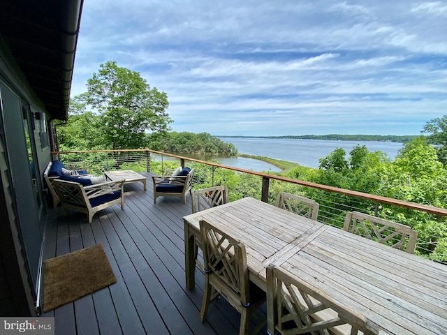 201 Nottingham Hl, Annapolis, MD 21405 - wooden terrace featuring a water view and outdoor dining space