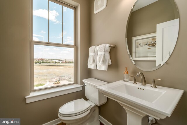 half bathroom with plenty of natural light, toilet, and a sink