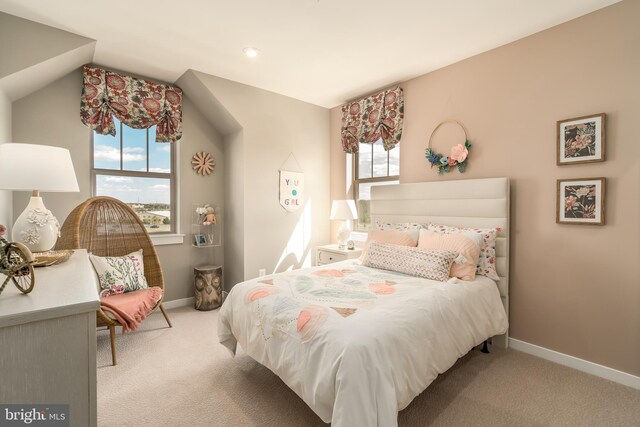 bedroom featuring carpet, baseboards, and recessed lighting