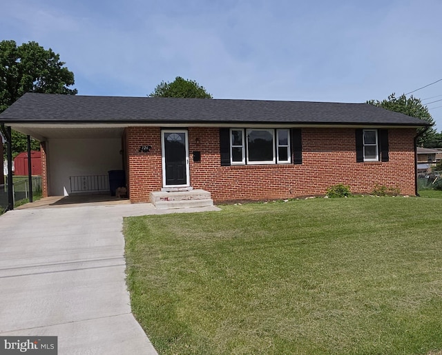 126 Clymer Ave, Front Royal, VA 22630 - ranch-style home featuring driveway, a front yard, a carport, and brick siding