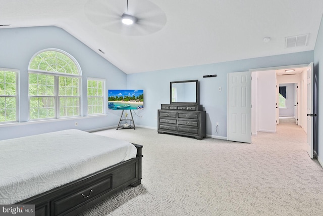 310 Owings Hill Ct, Owings, MD 20736 - carpeted bedroom featuring lofted ceiling, baseboards, and ceiling fan