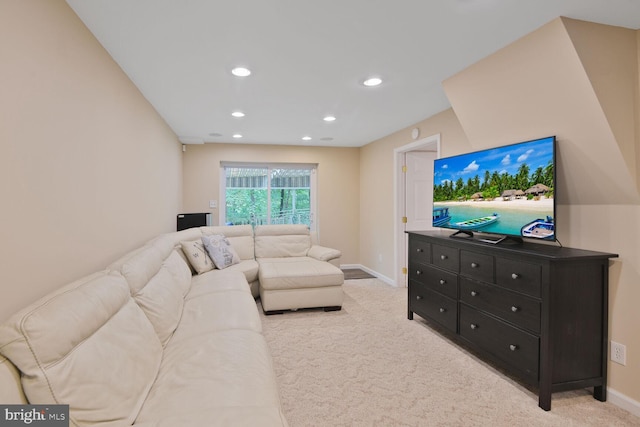 310 Owings Hill Ct, Owings, MD 20736 - living area featuring light carpet, baseboards, and recessed lighting