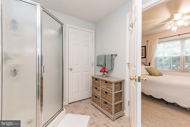 310 Owings Hill Ct, Owings, MD 20736 - ensuite bathroom featuring a stall shower and ceiling fan