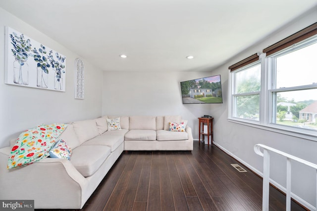 13713 Mayfair Ct, Woodbridge, VA 22193 - living room with dark wood-style floors and recessed lighting