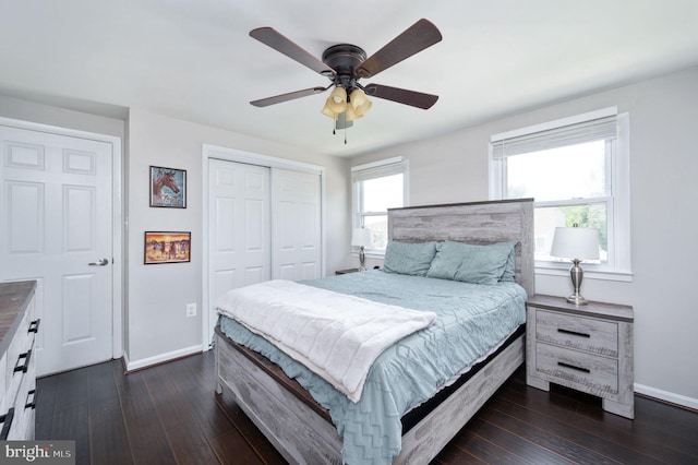 13713 Mayfair Ct, Woodbridge, VA 22193 - bedroom with a closet, dark wood-style floors, and a ceiling fan