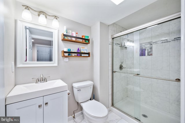 13713 Mayfair Ct, Woodbridge, VA 22193 - full bathroom with marble finish flooring, a shower stall, and vanity