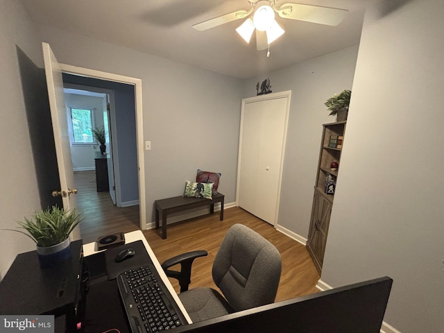 21 Moby Dick Dr, Ocean Pines, MD 21811 - office area with a ceiling fan, wood finished floors, and baseboards