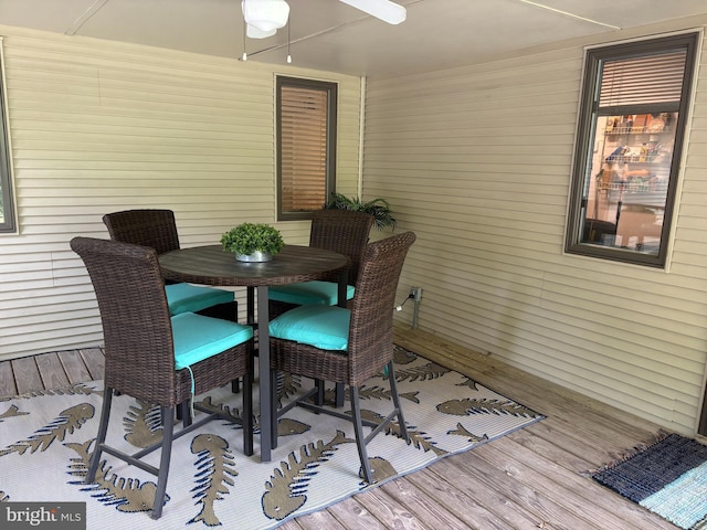 21 Moby Dick Dr, Ocean Pines, MD 21811 - wooden terrace featuring outdoor dining area and a ceiling fan
