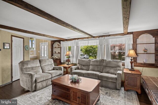 24 Holyoke Dr, Delran, NJ 08075 - living area featuring wood finished floors and beamed ceiling
