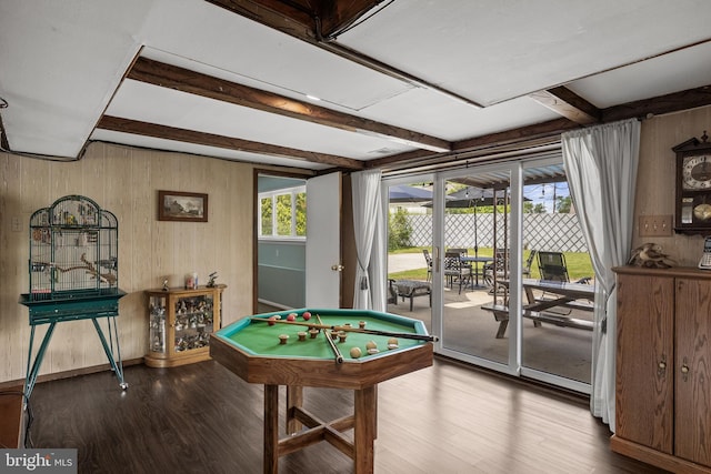 24 Holyoke Dr, Delran, NJ 08075 - rec room with beamed ceiling, wood finished floors, and wood walls