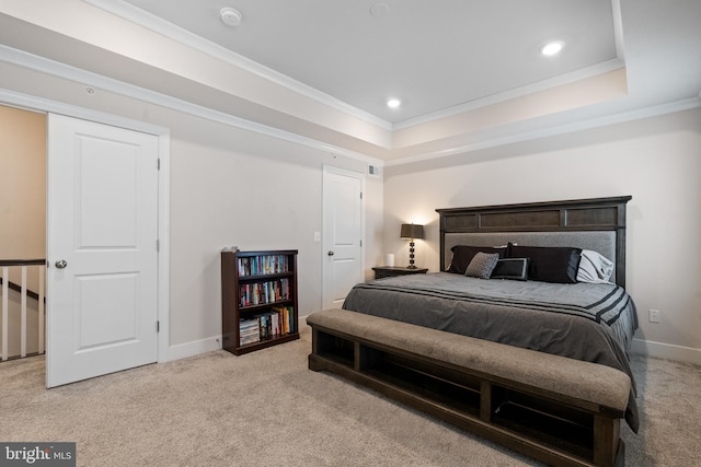 15590 Grade Line Pl, Woodbridge, VA 22191 - bedroom featuring carpet floors, ornamental molding, baseboards, a tray ceiling, and recessed lighting