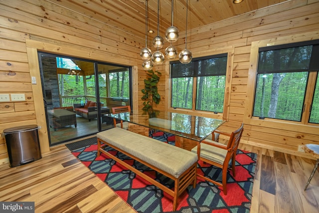 1067 N Camp Rd, Mc Henry, MD 21541 - dining area with wooden ceiling, wooden walls, and wood finished floors