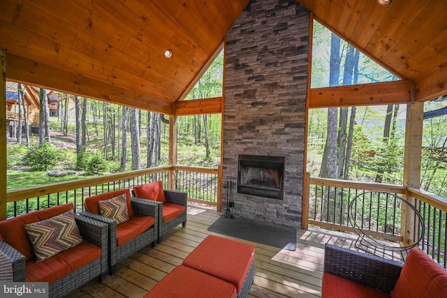 1067 N Camp Rd, Mc Henry, MD 21541 - wooden terrace with an outdoor living space with a fireplace