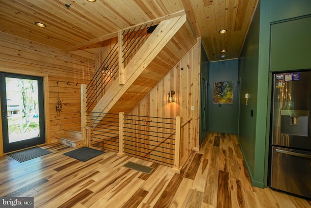 1067 N Camp Rd, Mc Henry, MD 21541 - foyer entrance featuring wood finished floors, wood ceiling, wood walls, and recessed lighting
