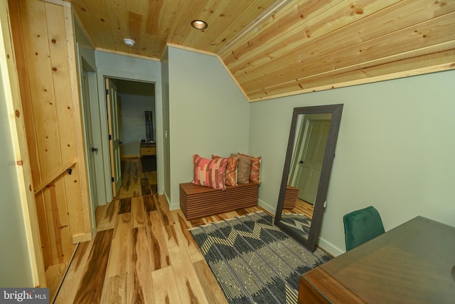 1067 N Camp Rd, Mc Henry, MD 21541 - hall with wooden ceiling, wood finished floors, vaulted ceiling, recessed lighting, and baseboards
