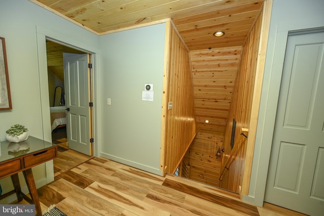 1067 N Camp Rd, Mc Henry, MD 21541 - hallway with wood ceiling, light wood-style floors, and recessed lighting
