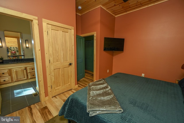 1067 N Camp Rd, Mc Henry, MD 21541 - bedroom featuring a sink, wood finished floors, and wooden ceiling