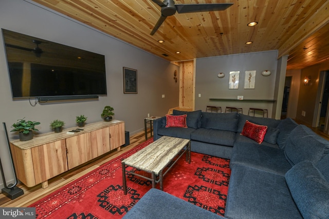 1067 N Camp Rd, Mc Henry, MD 21541 - living room featuring wooden ceiling, a ceiling fan, and recessed lighting