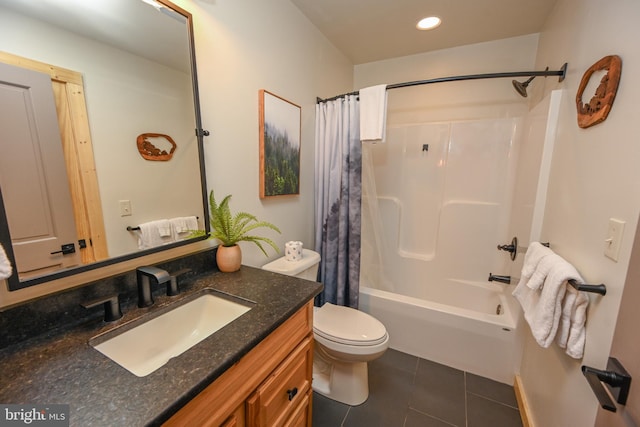 1067 N Camp Rd, Mc Henry, MD 21541 - full bathroom with tile patterned floors, toilet, vanity, shower / bath combo, and recessed lighting