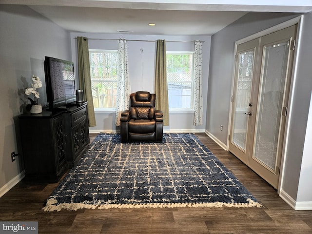 7832 Canter Ct, Severn, MD 21144 - sitting room with baseboards, dark wood-style flooring, and recessed lighting