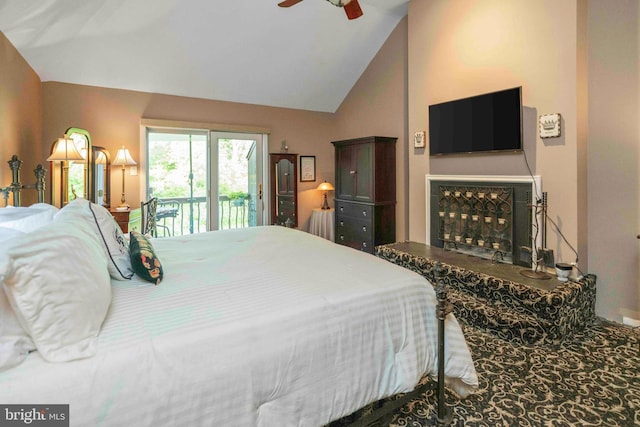 3097 Mill Rd, Doylestown, PA 18902 - bedroom with access to exterior, lofted ceiling, and ceiling fan