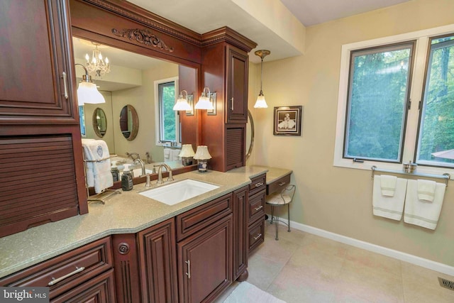 3097 Mill Rd, Doylestown, PA 18902 - bathroom with baseboards, vanity, tile patterned floors, and a chandelier