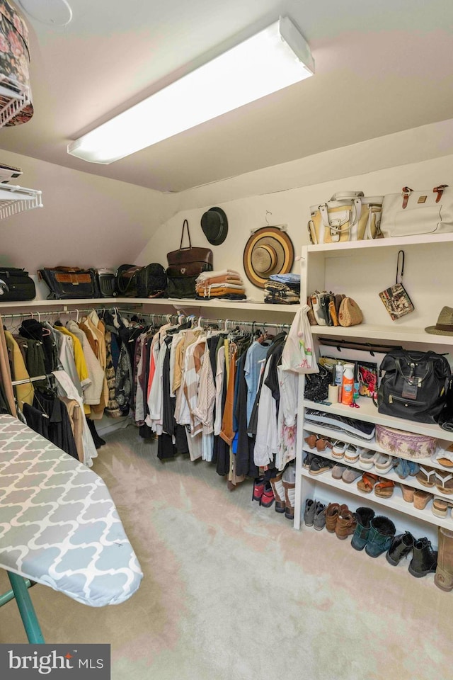 3097 Mill Rd, Doylestown, PA 18902 - walk in closet featuring carpet floors and vaulted ceiling