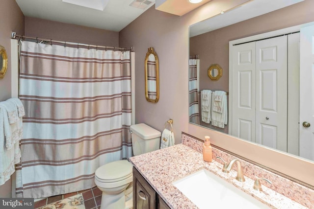 3097 Mill Rd, Doylestown, PA 18902 - full bathroom featuring toilet, vanity, tile patterned floors, and curtained shower