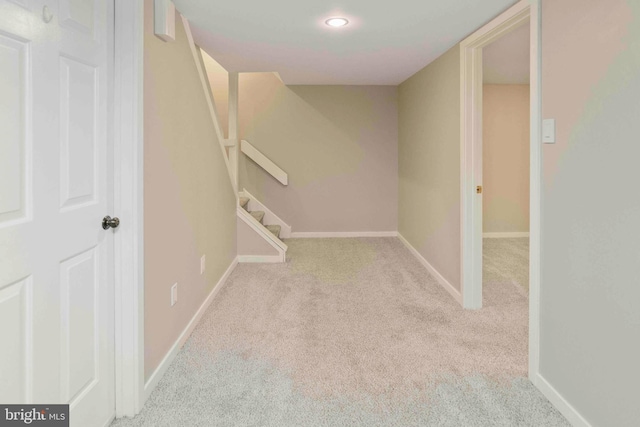 3097 Mill Rd, Doylestown, PA 18902 - hallway with carpet floors, baseboards, stairway, and recessed lighting