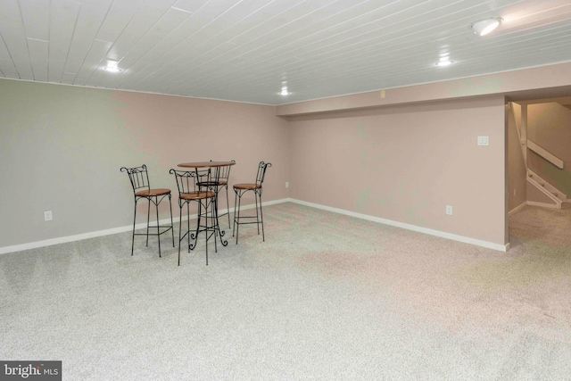 3097 Mill Rd, Doylestown, PA 18902 - carpeted dining room featuring baseboards, wooden ceiling, and stairs