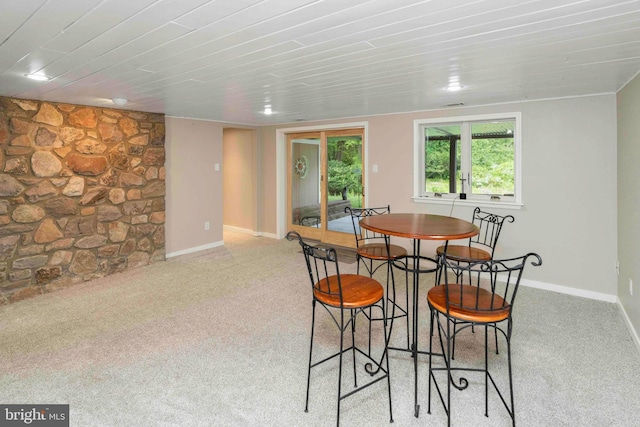 3097 Mill Rd, Doylestown, PA 18902 - dining room featuring carpet floors, baseboards, and wooden ceiling