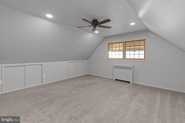 78 Cobalt Ridge Dr Unit E, Levittown, PA 19057 - additional living space with radiator heating unit, a ceiling fan, lofted ceiling, carpet floors, and baseboards